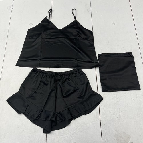 Black satin pajama set - satin,